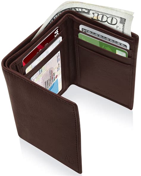 rfid trifold leather wallet